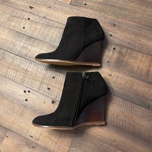 Black suede wedge ankle booties